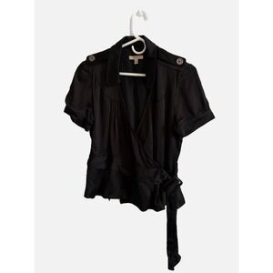 Burberry London Authentic Black Belted Wrap Blouse Size US 10